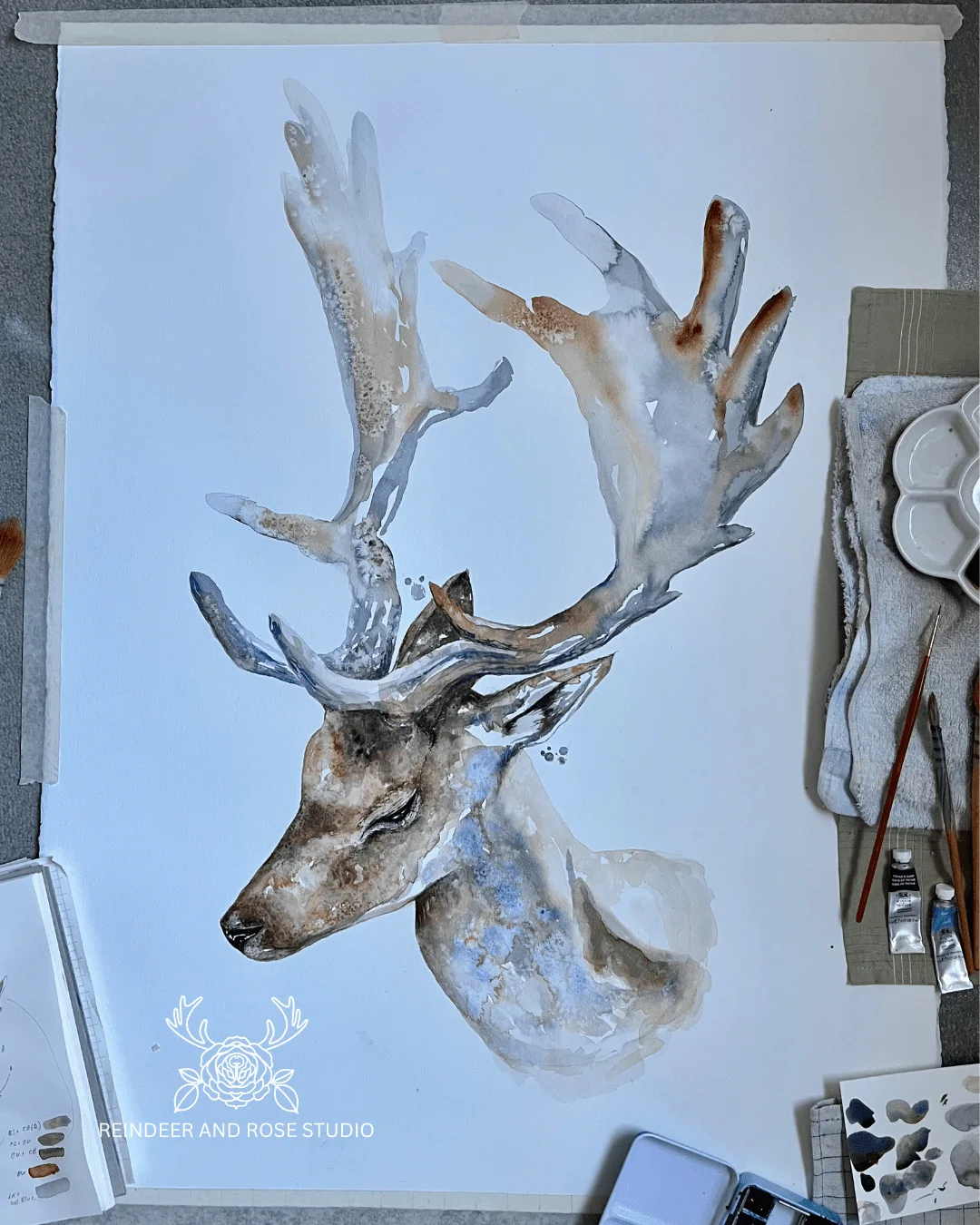 Tried something a little different this time and it's now officially my largest watercolour painting yet! 56 x 76cm deer on Arches watercolour paper. What do you think? #watercolor #aquarelle #art #painting #relaxing #artwork #windsorandnewton #watercolorpainting #watercolourpainting #watercolour #natureart #deer #deerart #deerpainting #aquarelleart #illustration #relaxingart #natureart #antlers #antler #wildlife #wildlifeart #wildlifeartwork