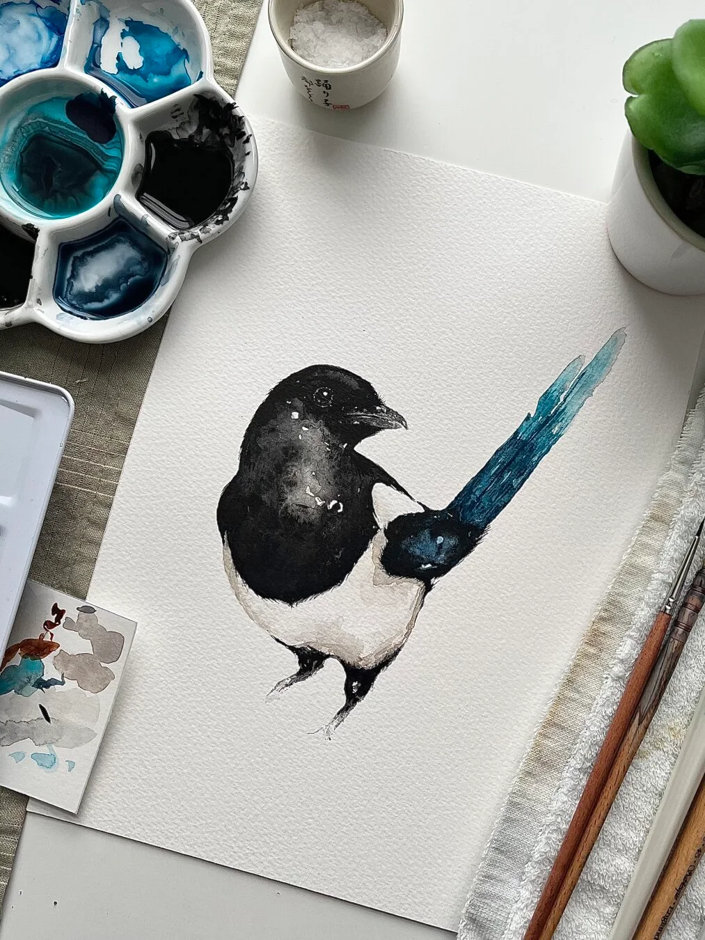 A magical magpie who is a frequent visitor around these parts. 🕊️ Watch the full painting process here: https://youtu.be/vrk8yk_Rz2M #watercolor #aquarelle #art #painting #relaxing #paintwithme #artwork #watercolorpainting #watercolourpainting #watercolour #natureart #birds #birdart #birdpainting #aquarelleart #illustration #magpie #magpies #relaxingart